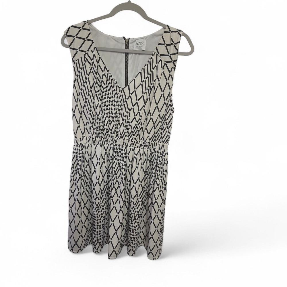 MISA Los Angeles Black White‎ Geometric Diamond Print V-Neck Mini Dress 1X